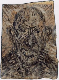 portrait que Jean Daligault a peint à l’huile sur du papier journal 