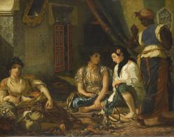 Dans l’espace clos et confiné d’un harem algérois, trois femmes sont assises sur de luxueux tapis orientaux. 