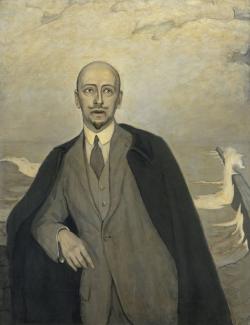 Gabriele d'Annunzio, en arrière-plan la mer