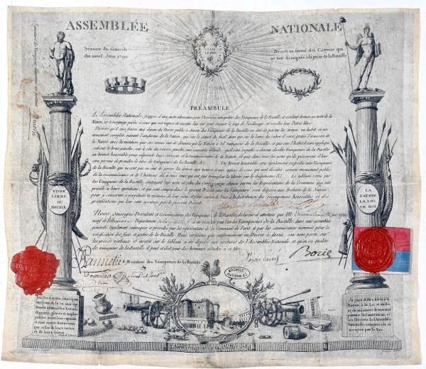 Diplôme de Vainqueur de la Bastille.