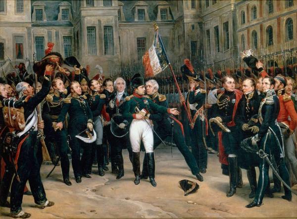 Adieux de Napoléon à la Garde impériale dans la cour du Cheval blanc du château de Fontainebleau