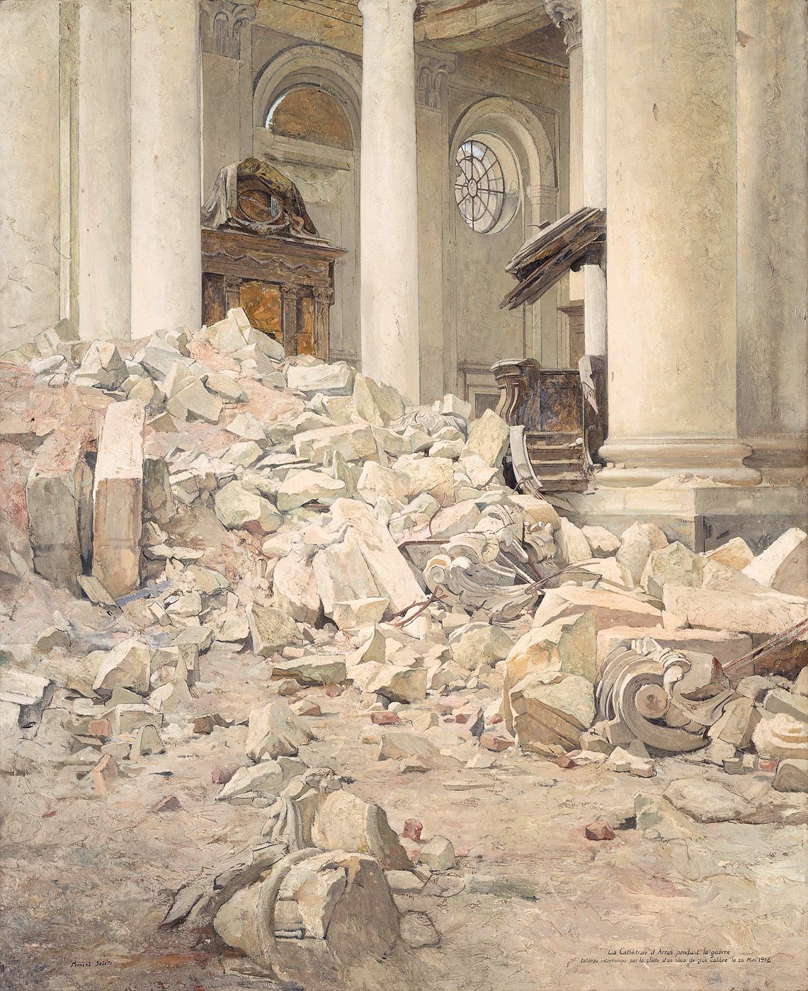 Intérieur de la cathédrale d'Arras en ruines, en 1916