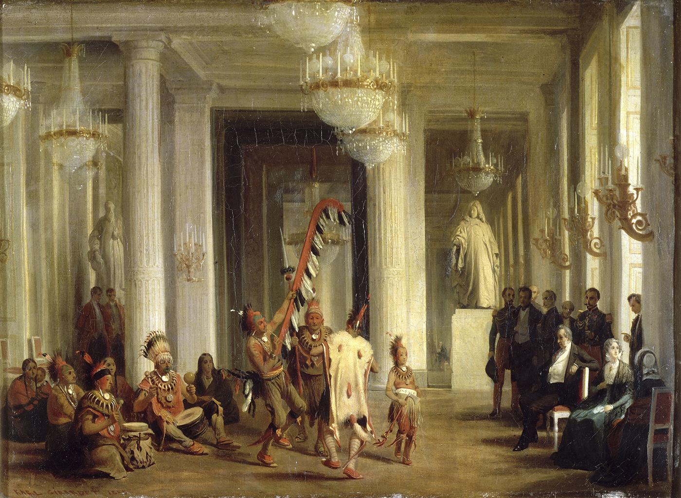Louis-Philippe assistant dans un salon des Tuileries à la danse d'Indiens hovas. 21 avril 1845. Karl GIRARDET (1813 - 1871)