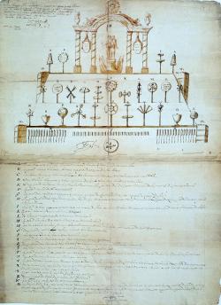 Le 18 floréal an X (8 mai 1802), à la demande du préfet des Bouches-du-Rhône, Charles Delacroix, l’artificier Estellon présente un projet de spectacle comprenant vingt-quatre figures mettant en valeur la représentation d’un temple dédié à la Paix et au Premier Consul figurant au sommet du croquis.