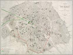 PLAN DE PARIS DIVISÉ EN ARRONDISSEMENT ET PAROISSES..., PORTANT LES MOUVEMENTS DE TROUPES EFFECTUÉS LES 28 ET 29 JUILLET 1830.