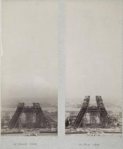 Après dix mois de travaux, l’étape la plus périlleuse de la construction de la Tour est franchie, comme en témoigne la photographie du 10 avril 1888 :