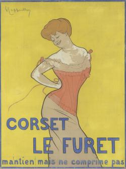 femme en corset sur fond jaune