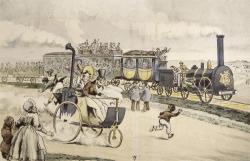 Réalisée vers la fin des années 1830, la troisième lithographie oppose deux moyens de transport révolutionnaires pour l’époque