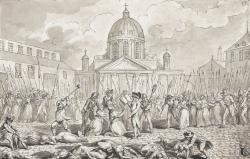 massacres perpétrés à l’hôpital-prison de la Salpêtrière le 3 septembre 1792. Dans cet établissement sont détenues 186 femmes, essentiellement des prostituées et des femmes adultères.