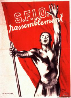 Dans l’affiche pour le rassemblement, le rouge est celui de l’étendard du parti révolutionnaire, divisé depuis 1920,
