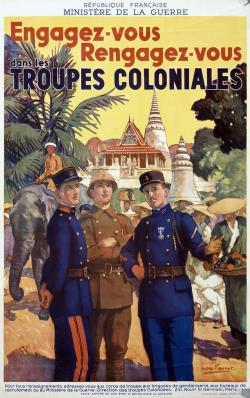 Dans l’affiche datée de 1930, le texte a quasiment disparu, laissant la place à un slogan en tête de page, toujours aux couleurs de la République. 