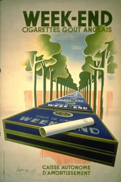 Par leur nom, mais aussi par leur slogan « Cigarettes goût anglais », les Week-end évoquent l’escapade de fin de semaine après le labeur, et l’étranger.
