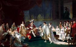 Napoléon, aux côtés de l’impératrice Joséphine, accueille son jeune frère à qui il a donné la main de la fille du nouveau roi Frédéric de Wurtemberg