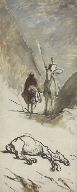 Don Quichotte et Sancho Pancha découvre une mule morte
