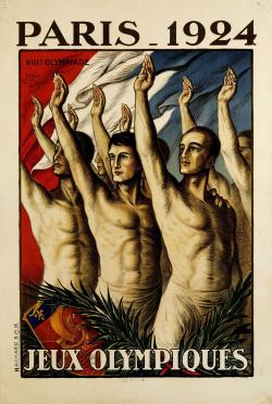 Trois athlètes sur fond de drapeaux tricolore