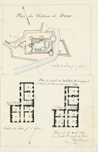 Plan du Château de Ham avec le tracé du parcours effectué par L. N. Bonaparte lors de son évasion, le 25 mai 1846.