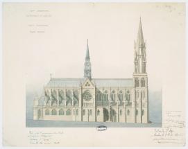 Projet d'achèvement de la cathédrale de Moulins (Allier) : élévation de la façade latérale