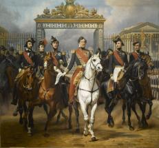Cavaliers devant la grille du château de versailles