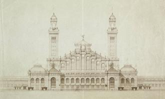 Plan d'élévation du Palais du Trocadéro pour l'Exposition Universelle de 1878