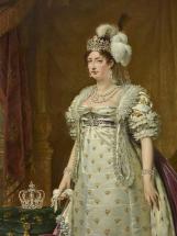 Portrait d'une femme en blanc, avec une couronne à côté d'elle