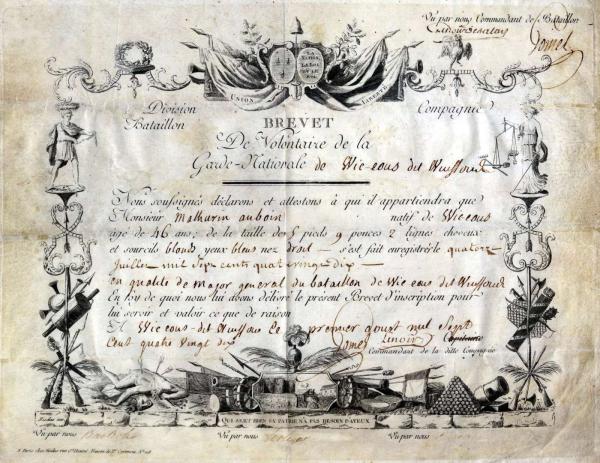 Brevet de volontaire de la garde nationale.