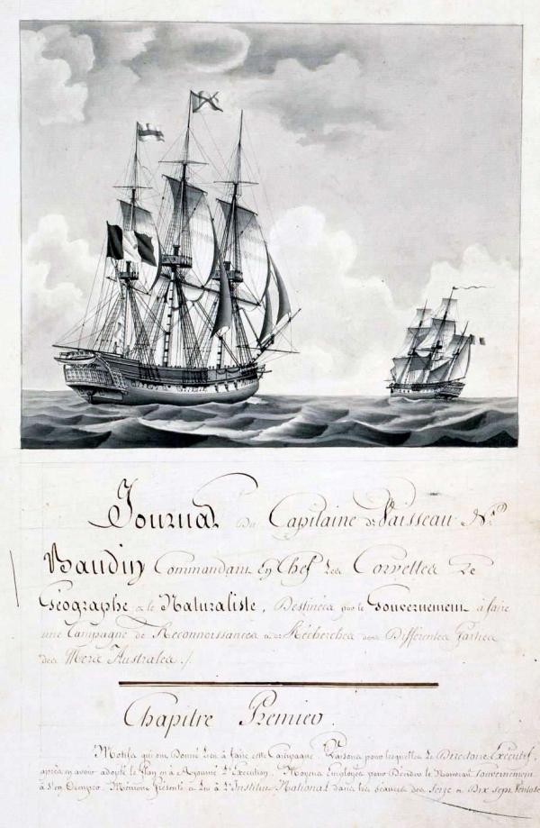 Première page du journal historique et de navigation du Capitaine de Vaisseau Nicolas Baudin