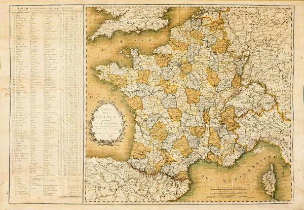 Carte de France divisée en 98 départements... par Belleyme ingénieur géographe. An VI.