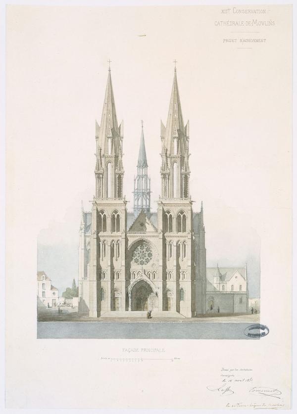 Projet d'achèvement de la cathédrale de Moulins (Allier) : élévation de la façade principale