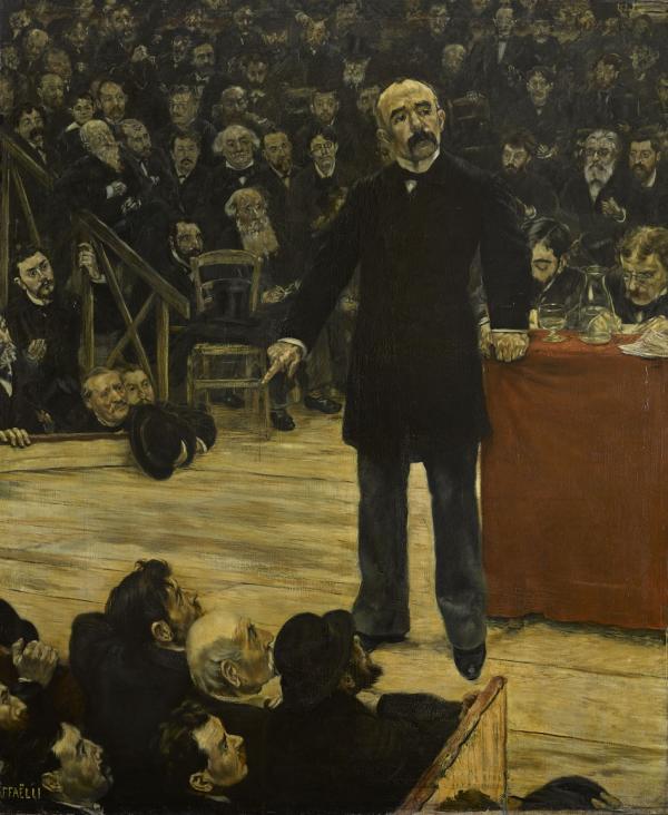 Georges Clemenceau prononçant un discours dans une réunion électorale.1885.