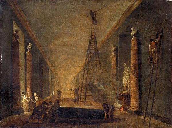 La Grande Galerie du Louvre en cours de restauration, vers 1798-1799.