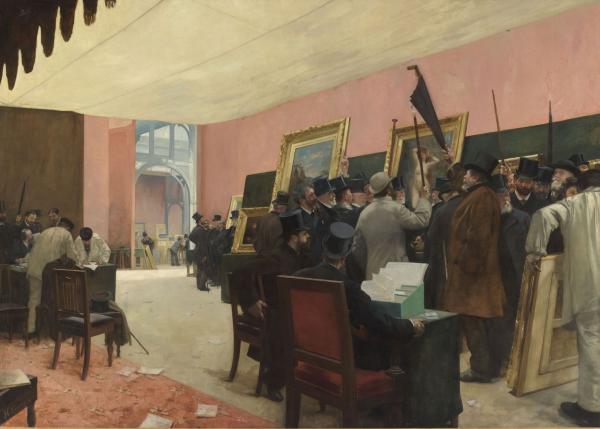 Une séance du jury de peinture au Salon des Artistes français.