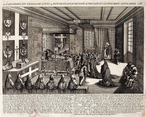 La Chambre du trépas de Louis XIV roi de France décédé à Versailles le 1er septembre 1715