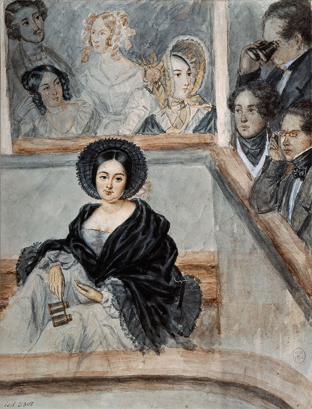 Portrait d’Alphonsine dite Marie Duplessis (la Dame aux camélias), assise au balcon d’un théâtre, 1845 Camille ROQUEPLAN (1803 - 1855)