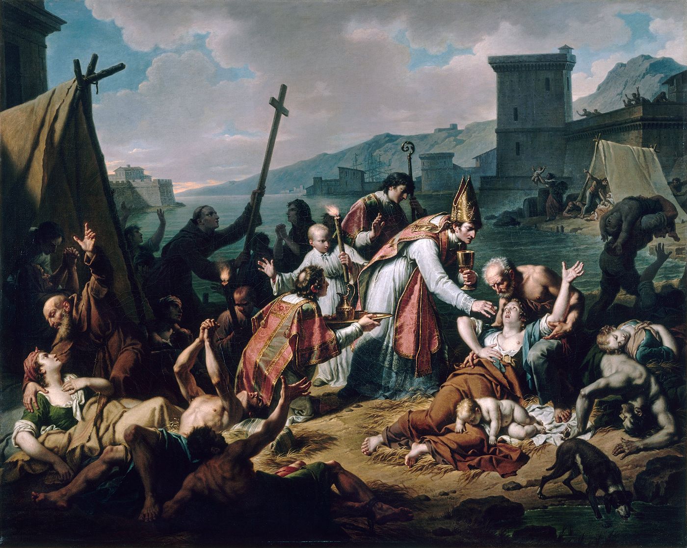 Le Dévouement de Monseigneur de Belsunce durant la peste de Marseille en 1720. Nicolas André MONSIAU (1754 - 1837)